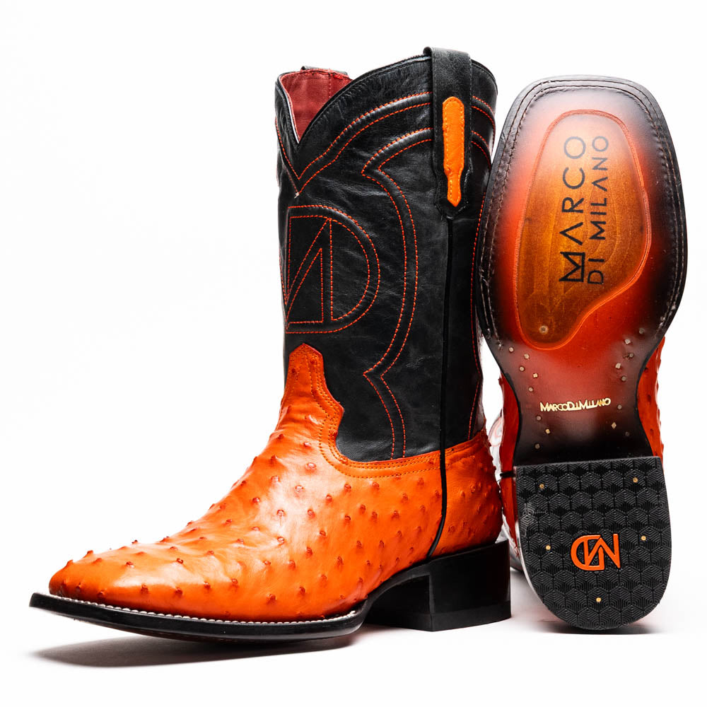 Marco Di Milano Alabama Men's Exotic Cowboy Boots – Full-Quill Ostrich | Orange Square Toe