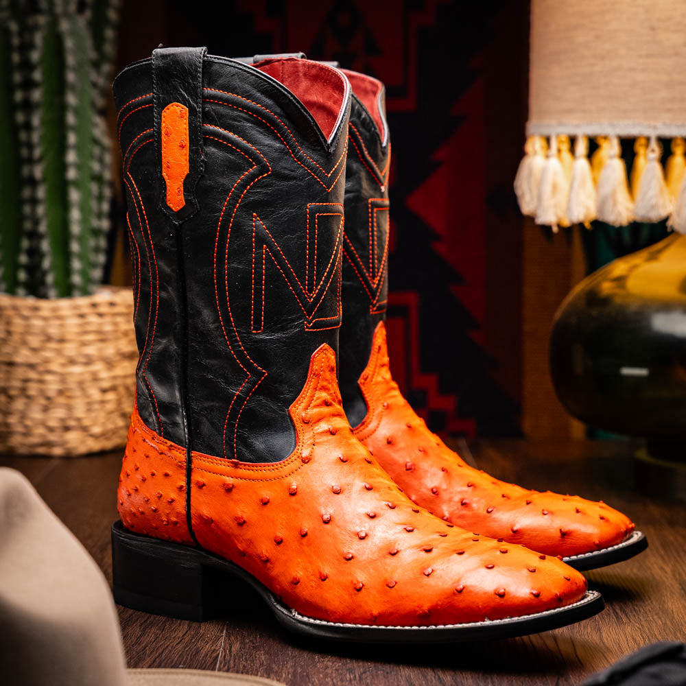 Marco Di Milano Alabama Men's Exotic Cowboy Boots – Full-Quill Ostrich | Orange Square Toe