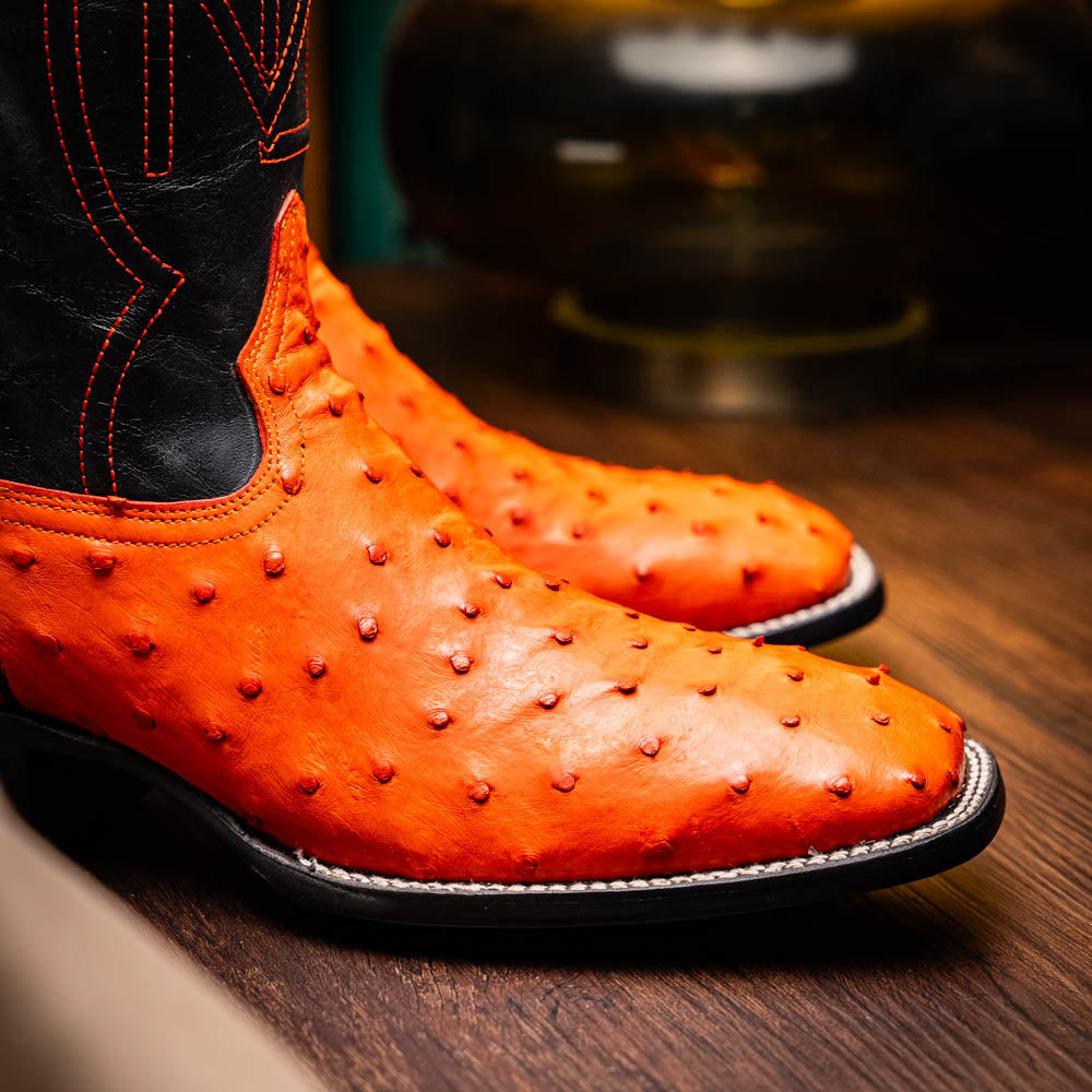 Marco Di Milano Alabama Men's Exotic Cowboy Boots – Full-Quill Ostrich | Orange Square Toe
