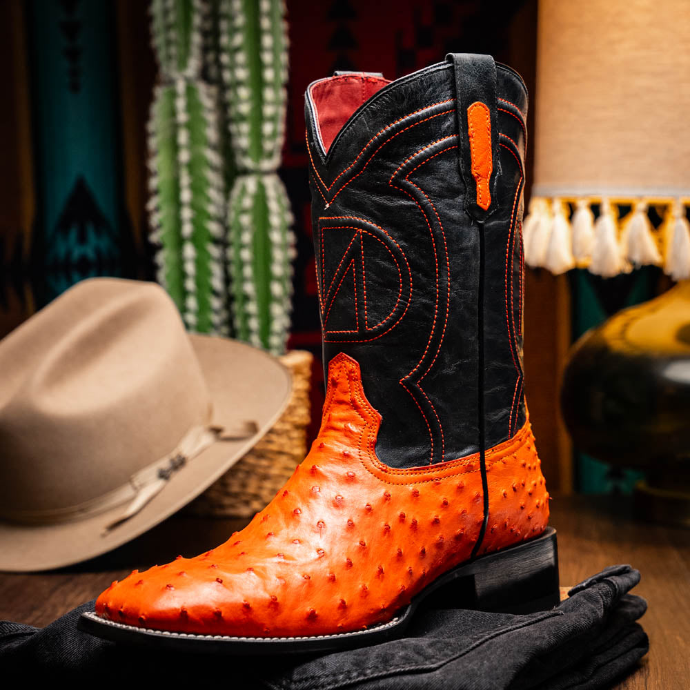 Marco Di Milano Alabama Men's Exotic Cowboy Boots – Full-Quill Ostrich | Orange Square Toe