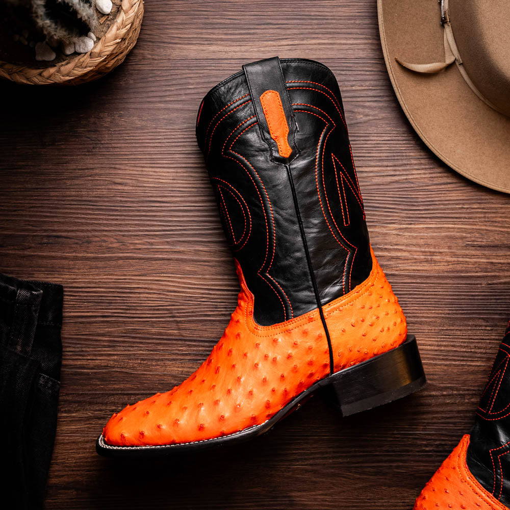 Marco Di Milano Alabama Men's Exotic Cowboy Boots – Full-Quill Ostrich | Orange Square Toe