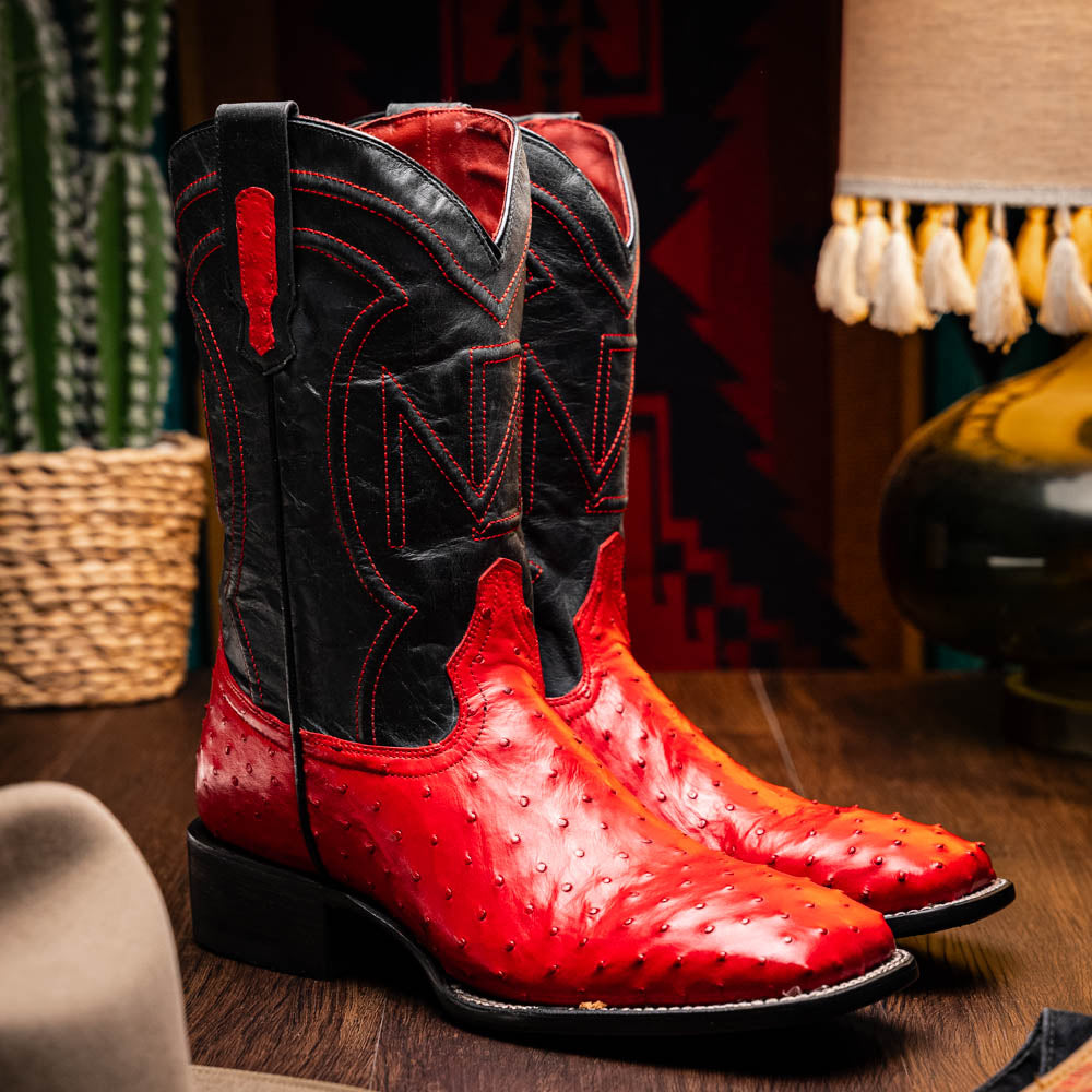 Marco Di Milano Alabama Men's Exotic Cowboy Boots – Full-Quill Ostrich | Red