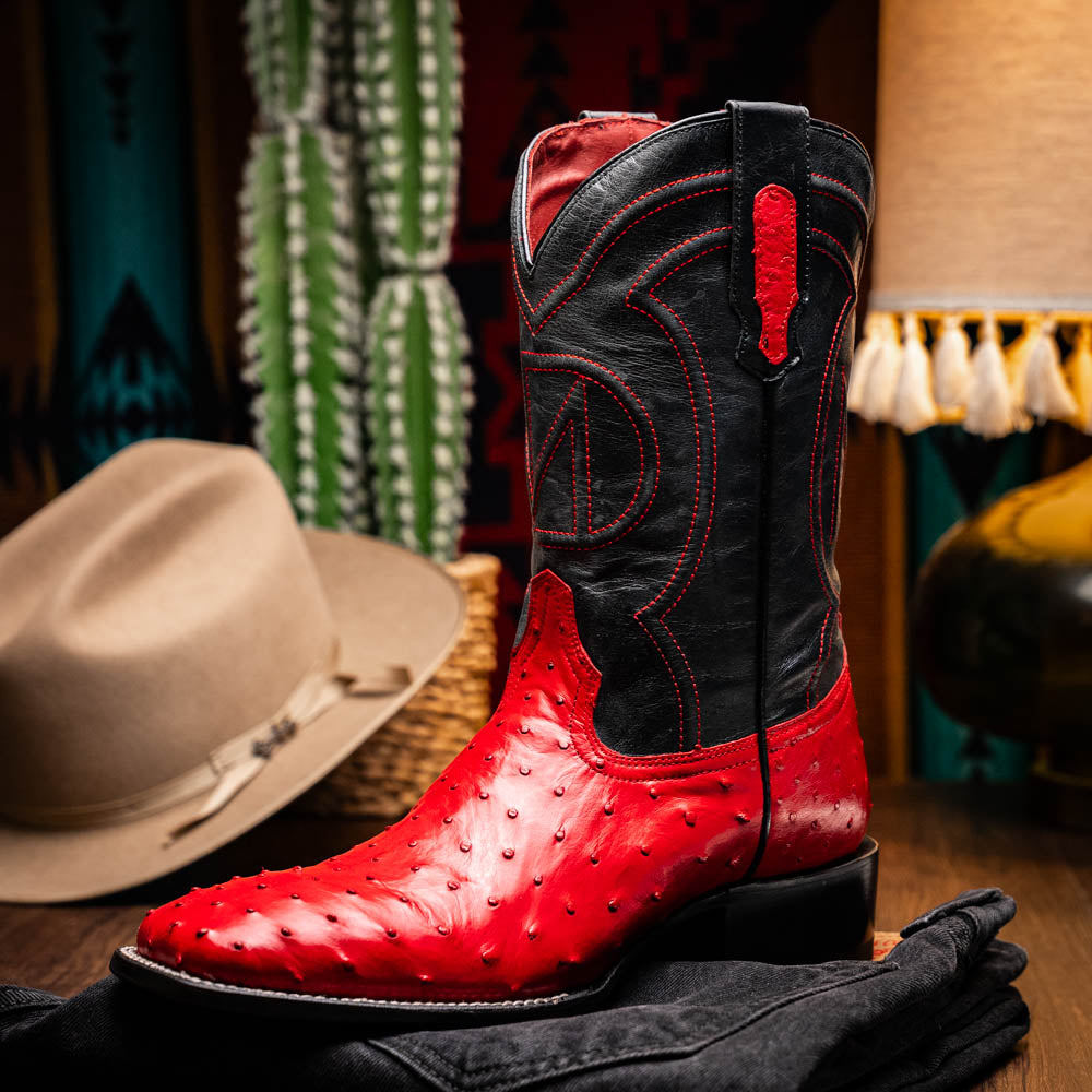 Marco Di Milano Alabama Men's Exotic Cowboy Boots – Full-Quill Ostrich | Red