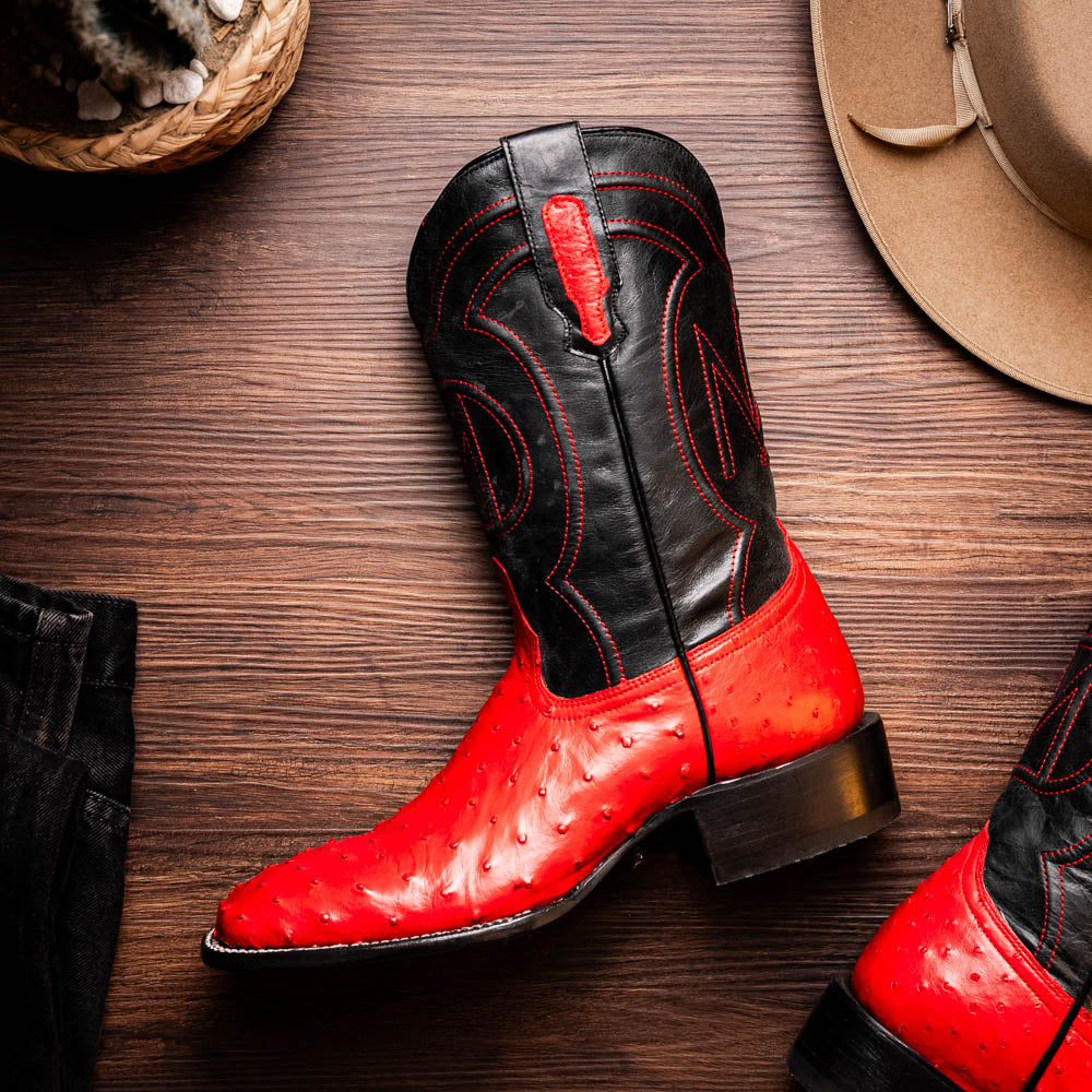 Marco Di Milano Alabama Men's Exotic Cowboy Boots – Full-Quill Ostrich | Red