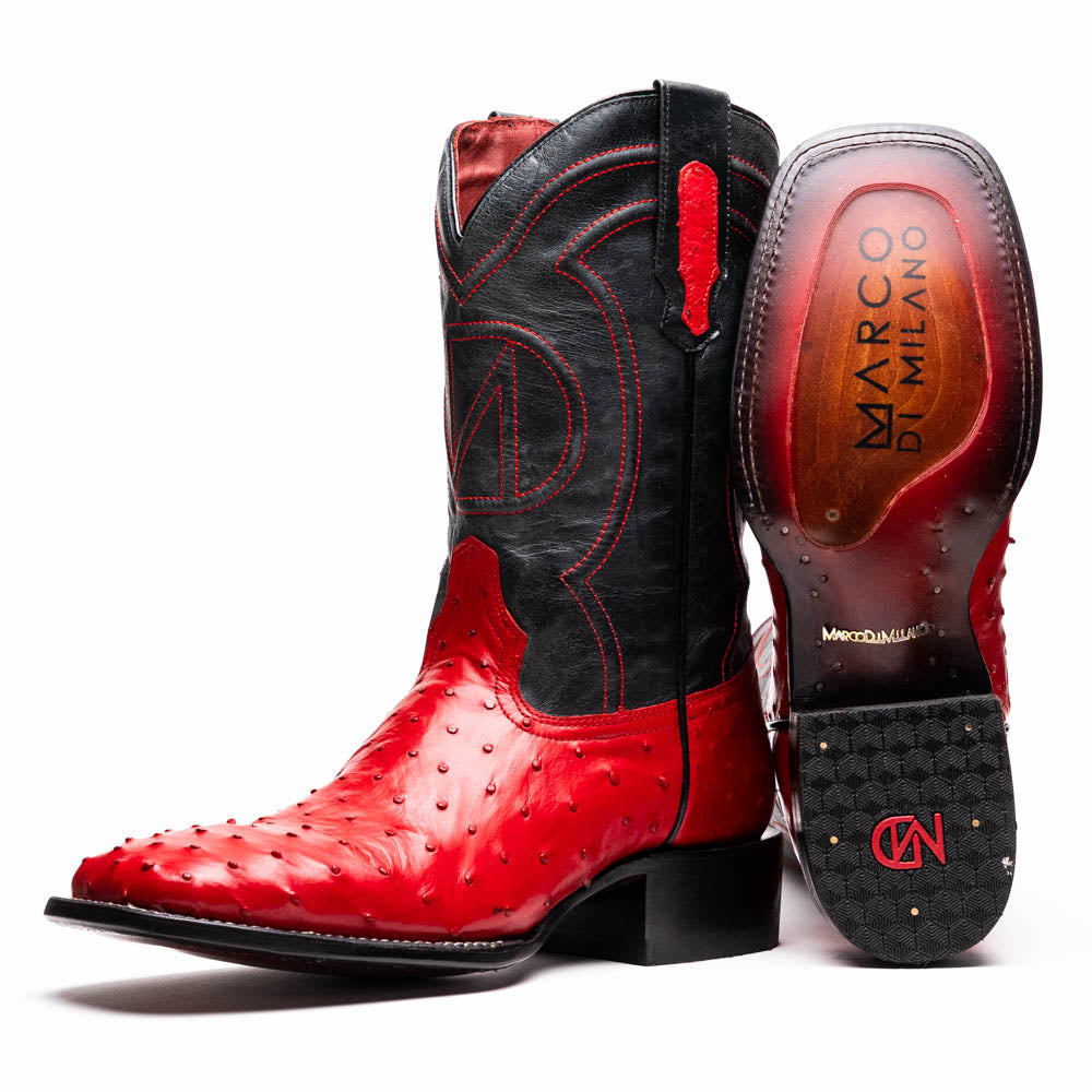 Marco Di Milano Alabama Men's Exotic Cowboy Boots – Full-Quill Ostrich | Red Square Toe