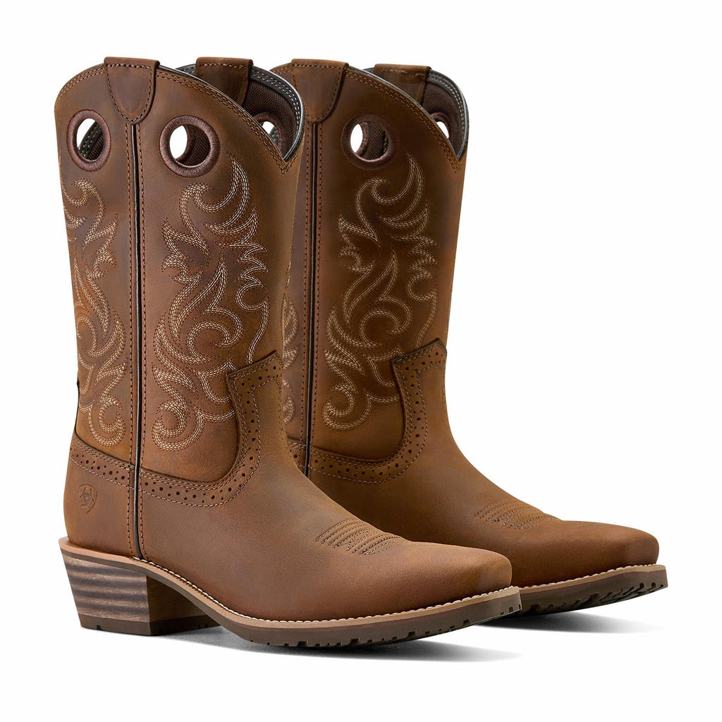 Ariat Men's Hybrid Roughstock Square Toe Cowboy Boot – Distressed Brown | 12" Shaft | 4LR™ Technology
