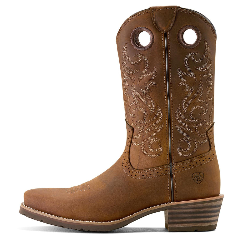 Ariat Men's Hybrid Roughstock Square Toe Cowboy Boot – Distressed Brown | 12" Shaft | 4LR™ Technology