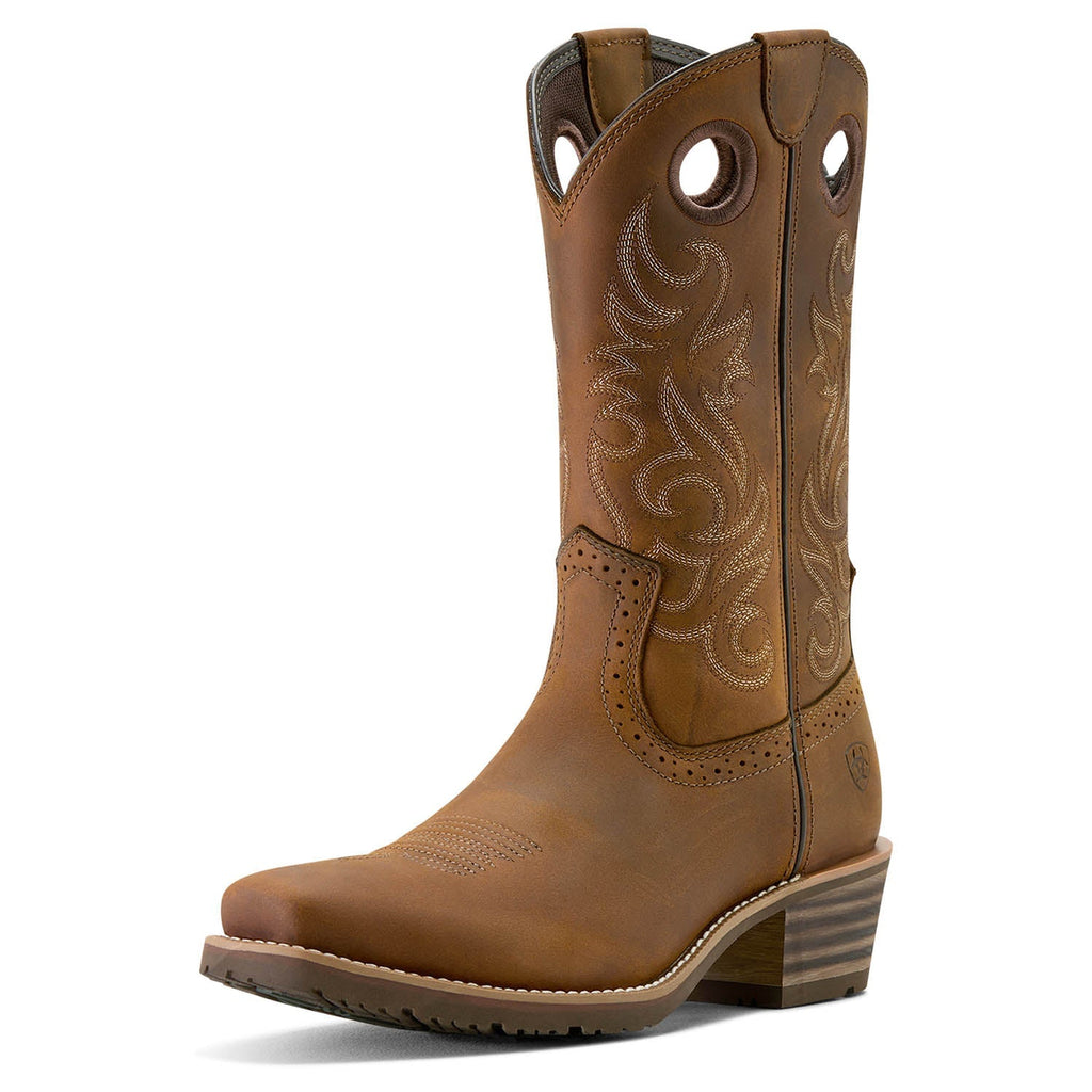 Ariat Men's Hybrid Roughstock Square Toe Cowboy Boot – Distressed Brown | 12" Shaft | 4LR™ Technology