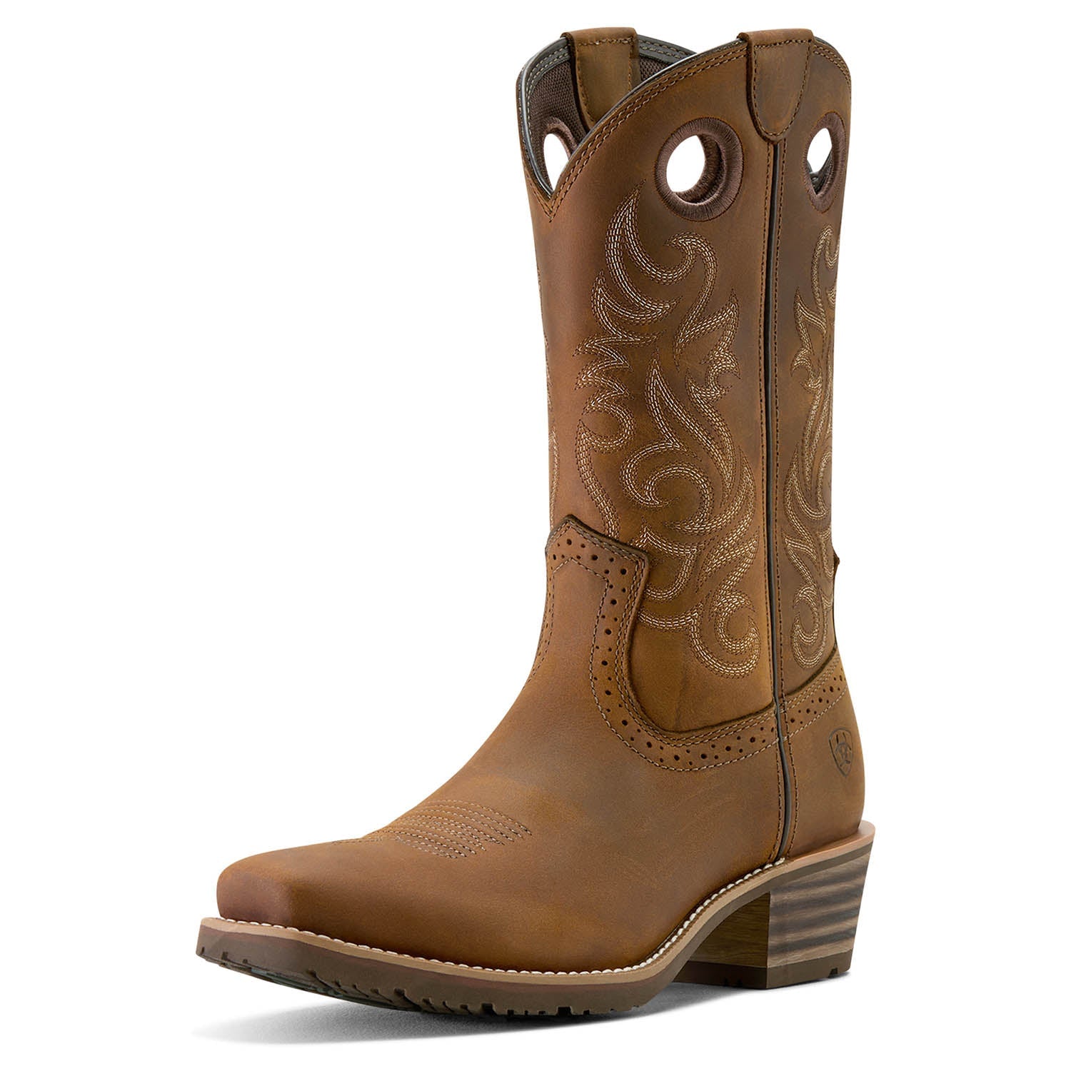 Ariat Men's Hybrid Roughstock Square Toe Cowboy Boot – Distressed Brown | 12" Shaft | 4LR™ Technology
