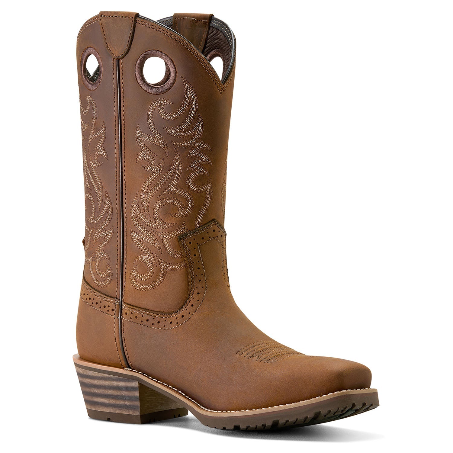 Ariat Men's Hybrid Roughstock Square Toe Cowboy Boot – Distressed Brown | 12" Shaft | 4LR™ Technology