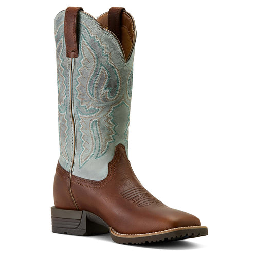Ariat Women's Hybrid Ranchwork Wide Square Toe Western Boot – Leather | Shock Shield® | Peanut Brown