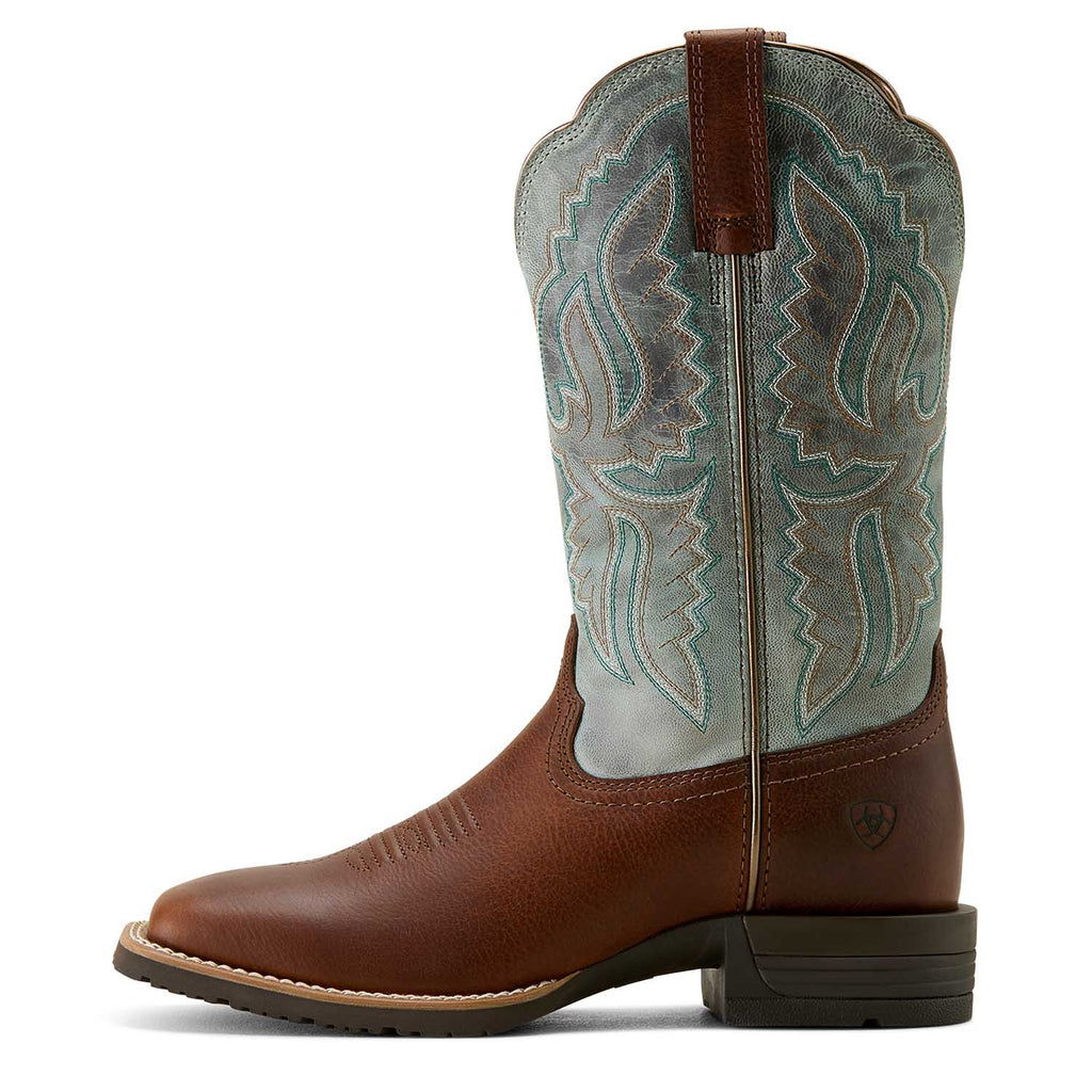 Ariat Women's Hybrid Ranchwork Wide Square Toe Western Boot – Leather | Shock Shield® | Peanut Brown