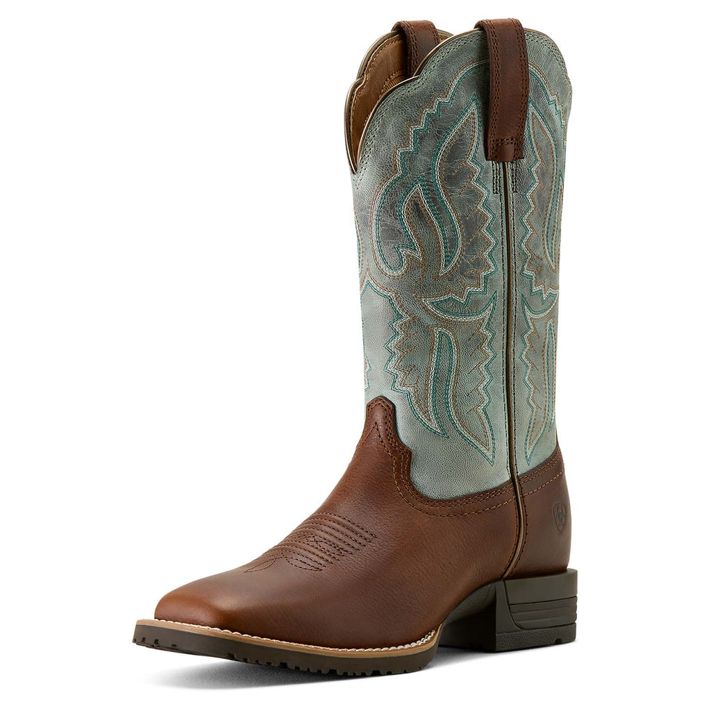 Ariat Women's Hybrid Ranchwork Wide Square Toe Western Boot – Leather | Shock Shield® | Peanut Brown