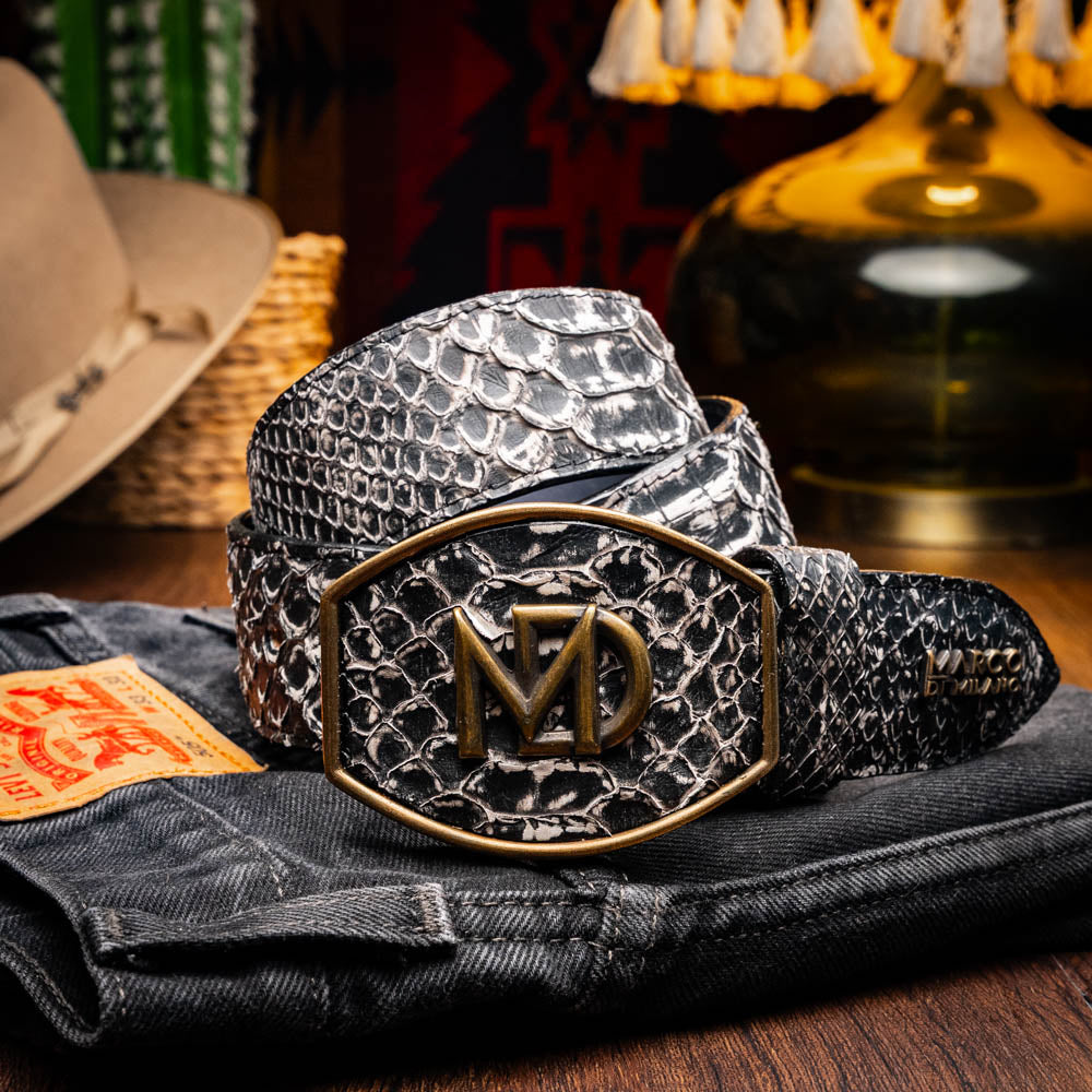 Marco Di Milano Arkansas Men's Exotic Western Belt – Genuine Python Skin | Antique Newspaper