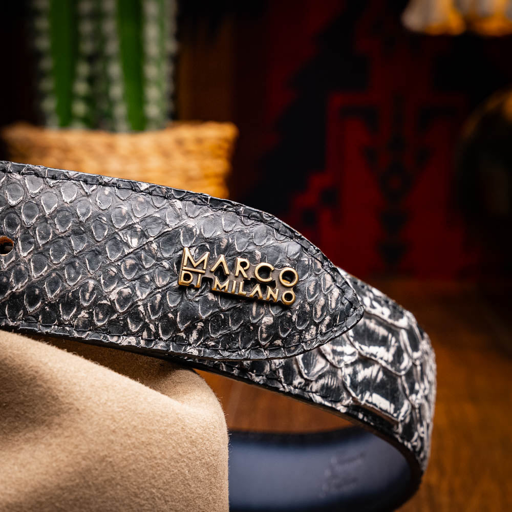 Marco Di Milano Arkansas Men's Exotic Western Belt – Genuine Python Skin | Antique Newspaper