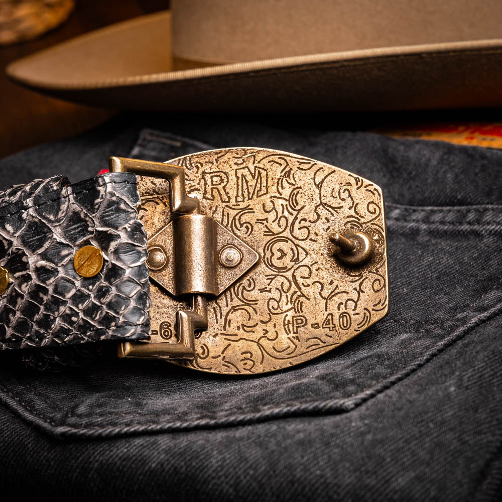Marco Di Milano Arkansas Men's Exotic Western Belt – Genuine Python Skin | Antique Newspaper