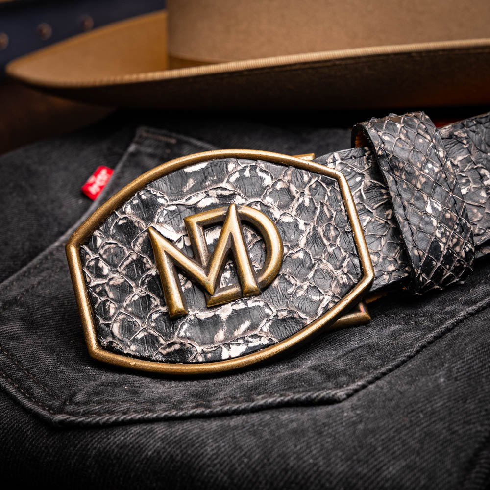 Marco Di Milano Arkansas Men's Exotic Western Belt – Genuine Python Skin | Antique Newspaper