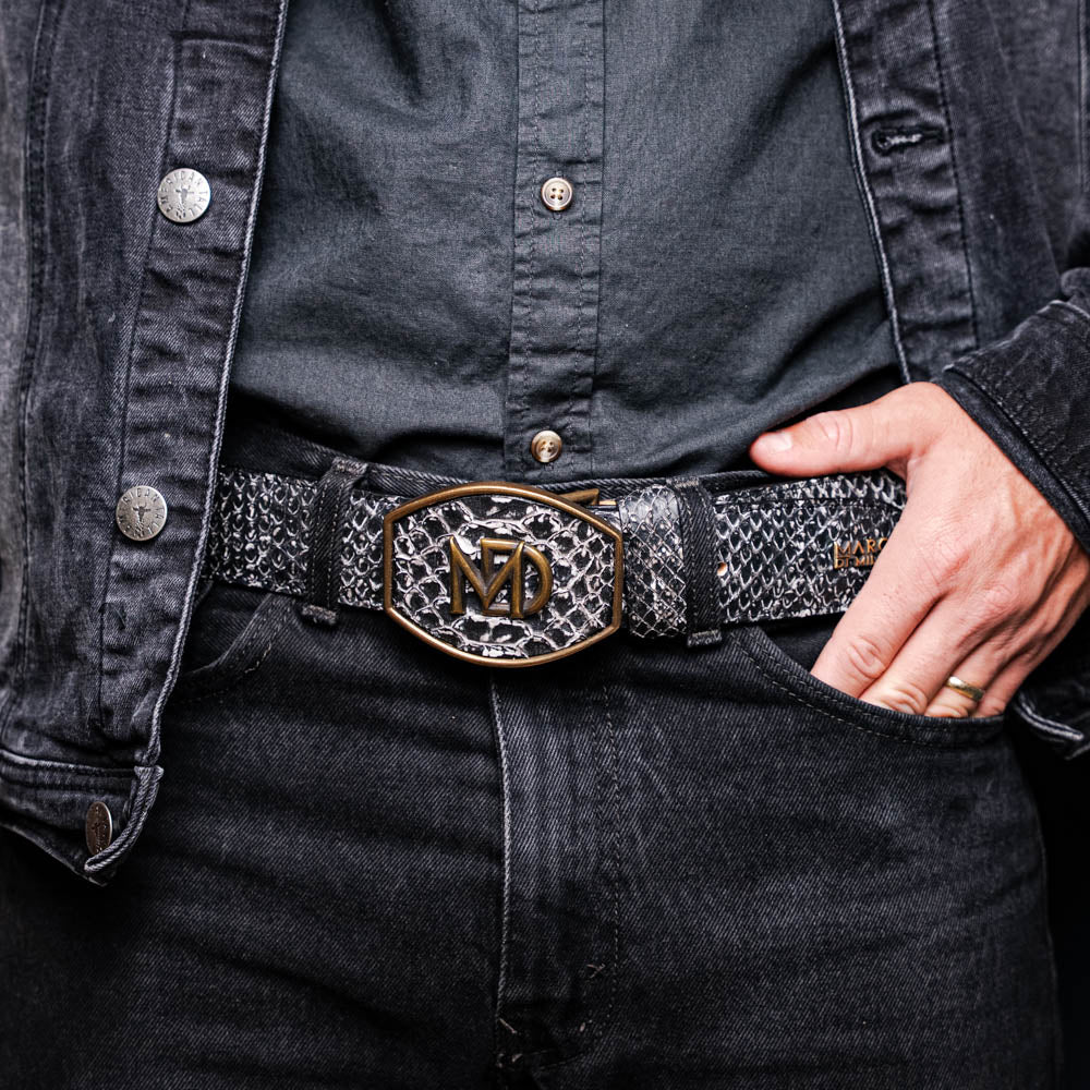 Marco Di Milano Arkansas Men's Exotic Western Belt – Genuine Python Skin | Antique Newspaper