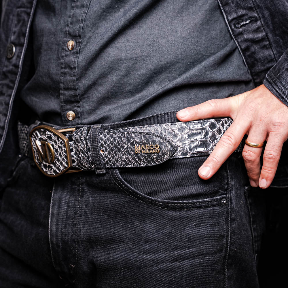Marco Di Milano Arkansas Men's Exotic Western Belt – Genuine Python Skin | Antique Newspaper