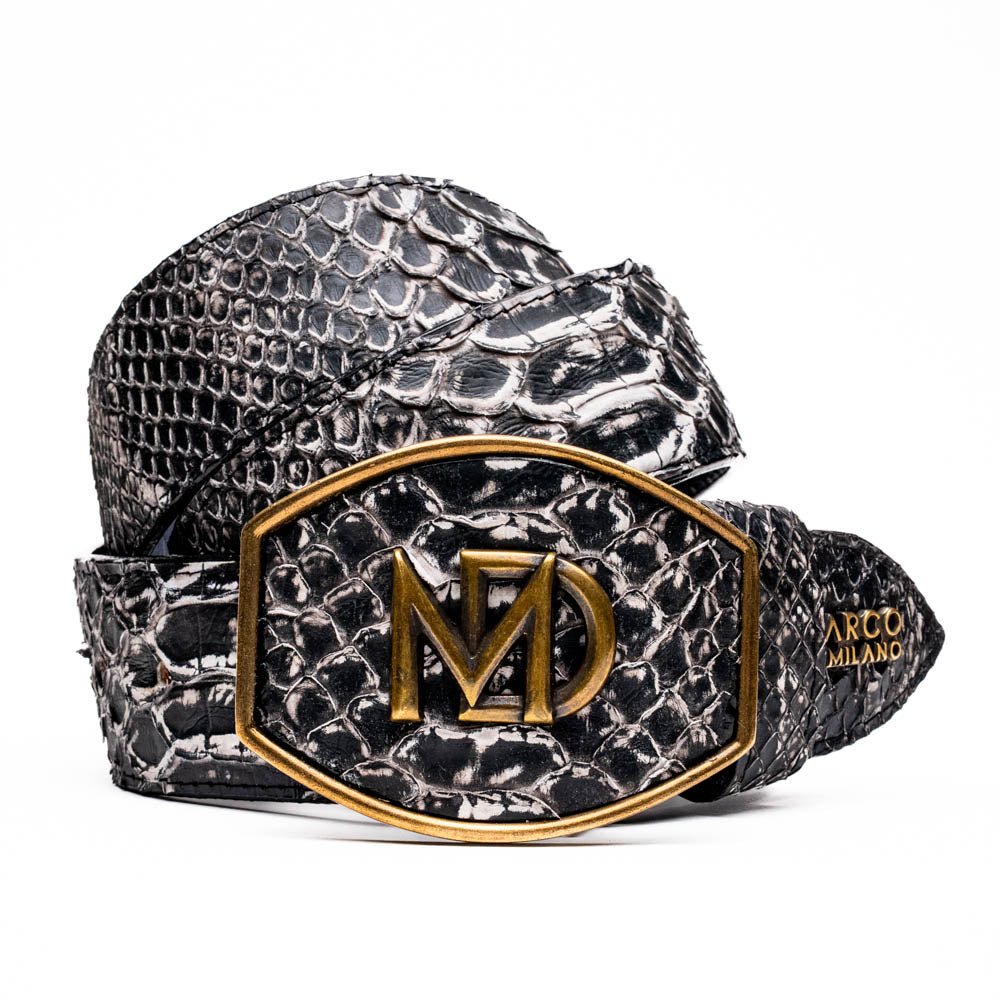 Marco Di Milano Arkansas Men's Exotic Western Belt – Genuine Python Skin | Antique Newspaper