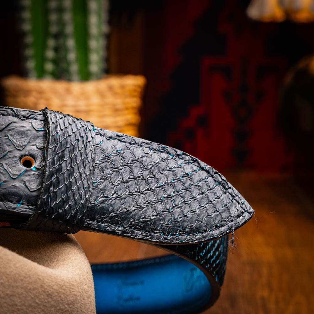 Marco Di Milano Arkansas Men's Exotic Western Belt – Genuine Python Skin | Black & Blue