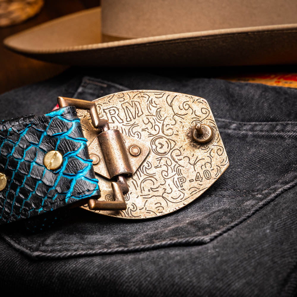 Marco Di Milano Arkansas Men's Exotic Western Belt – Genuine Python Skin | Black & Blue