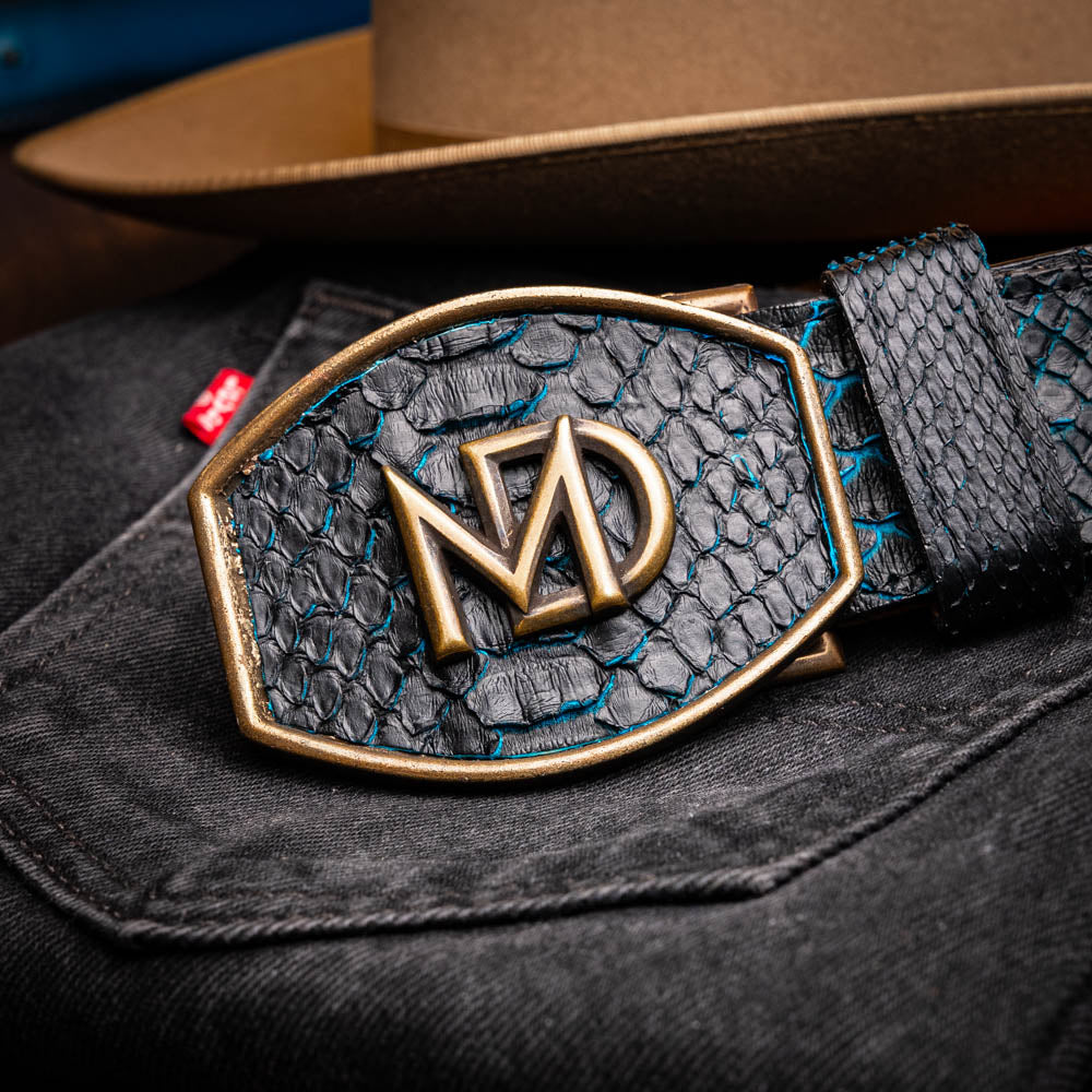 Marco Di Milano Arkansas Men's Exotic Western Belt – Genuine Python Skin | Black & Blue