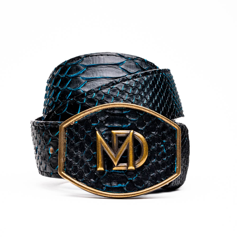 Marco Di Milano Arkansas Men's Exotic Western Belt – Genuine Python Skin | Black & Blue