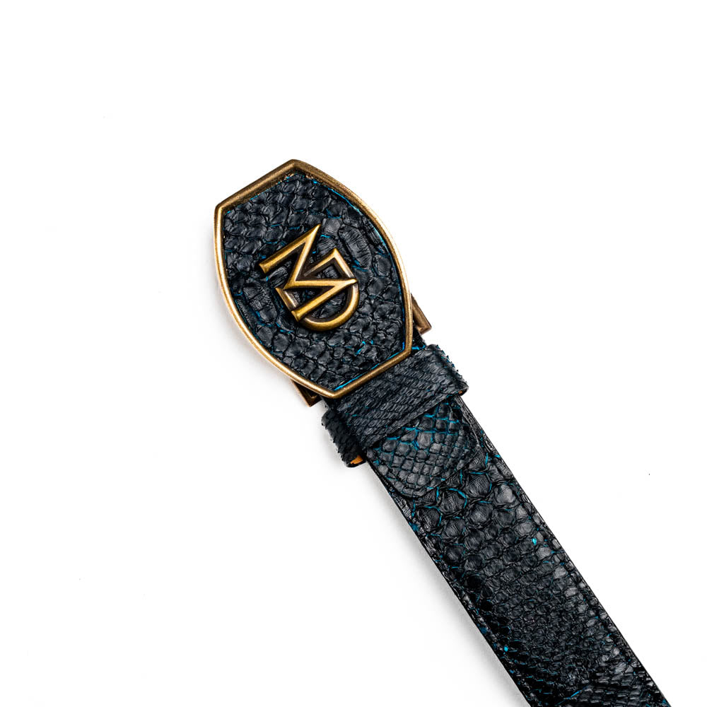 Marco Di Milano Arkansas Men's Exotic Western Belt – Genuine Python Skin | Black & Blue