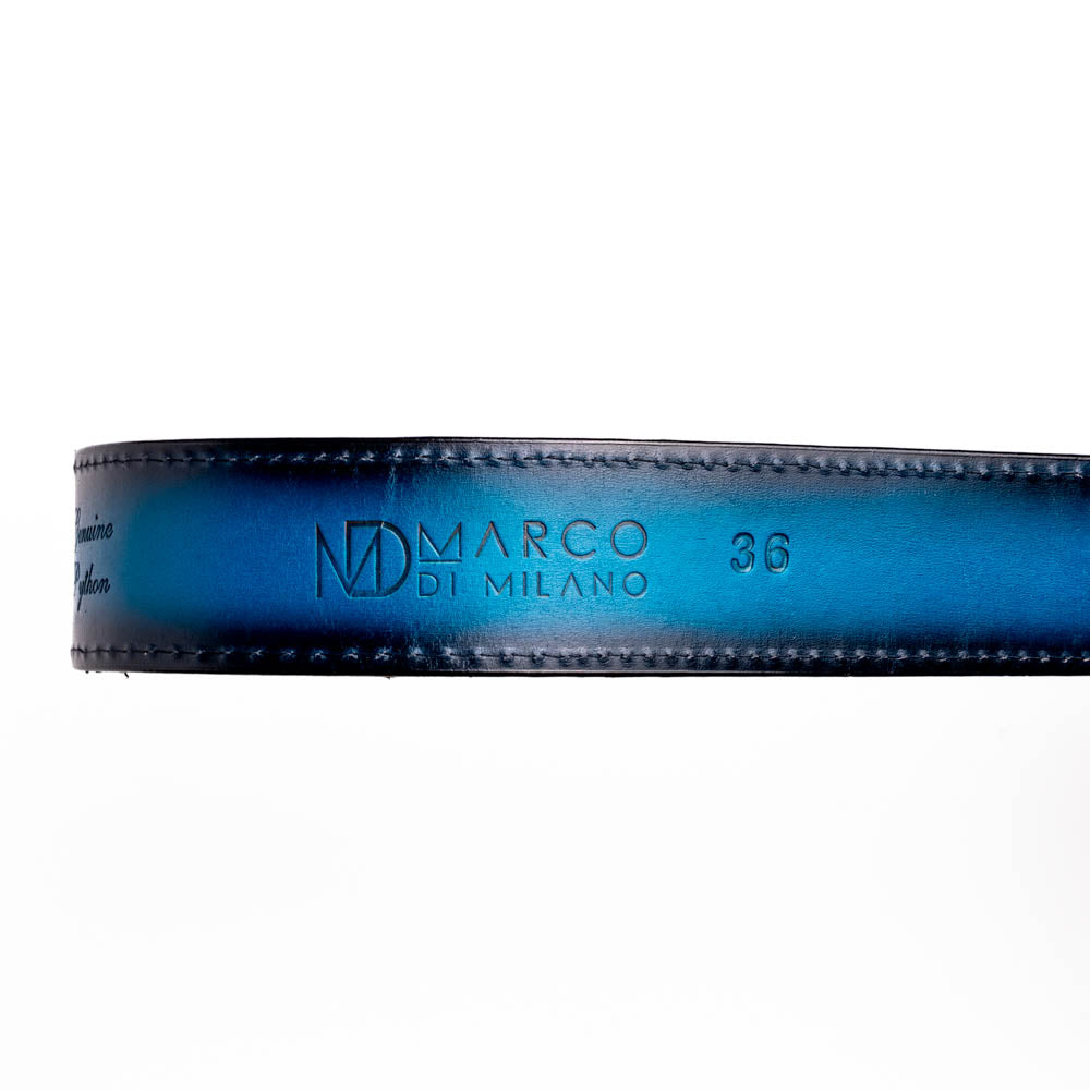 Marco Di Milano Arkansas Men's Exotic Western Belt – Genuine Python Skin | Black & Blue