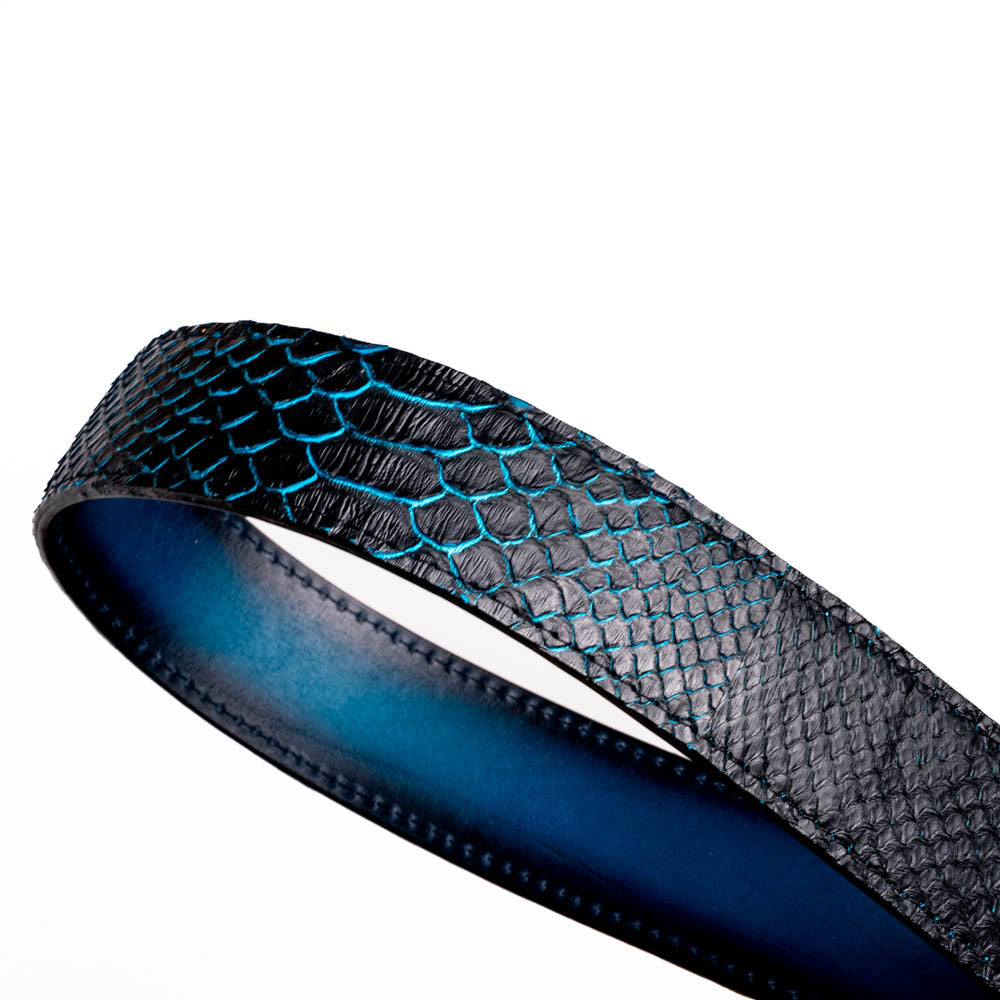 Marco Di Milano Arkansas Men's Exotic Western Belt – Genuine Python Skin | Black & Blue
