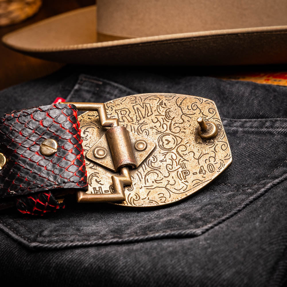 Marco Di Milano Arkansas Men's Exotic Western Belt – Genuine Python Skin | BlackCherry