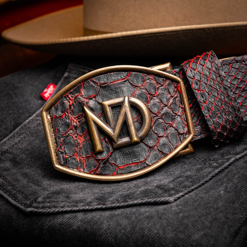 Marco Di Milano Arkansas Men's Exotic Western Belt – Genuine Python Skin | BlackCherry