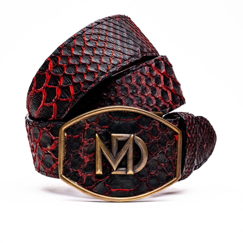 Marco Di Milano Arkansas Men's Exotic Western Belt – Genuine Python Skin | BlackCherry
