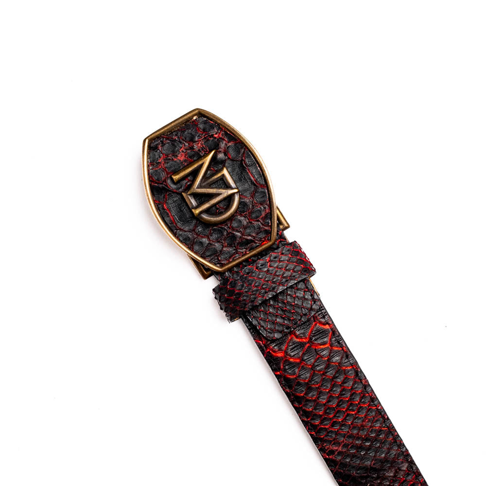 Marco Di Milano Arkansas Men's Exotic Western Belt – Genuine Python Skin | BlackCherry