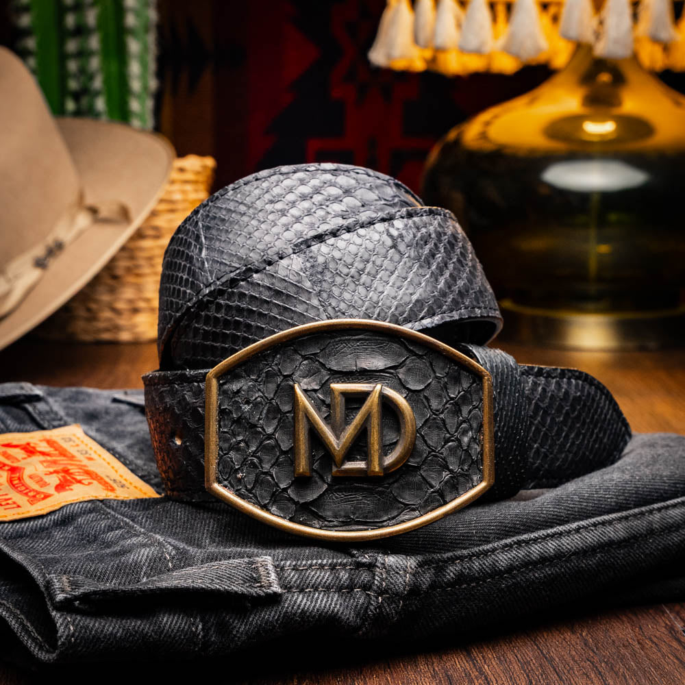 Marco Di Milano Arkansas Men's Exotic Western Belt – Genuine Python Skin | Black