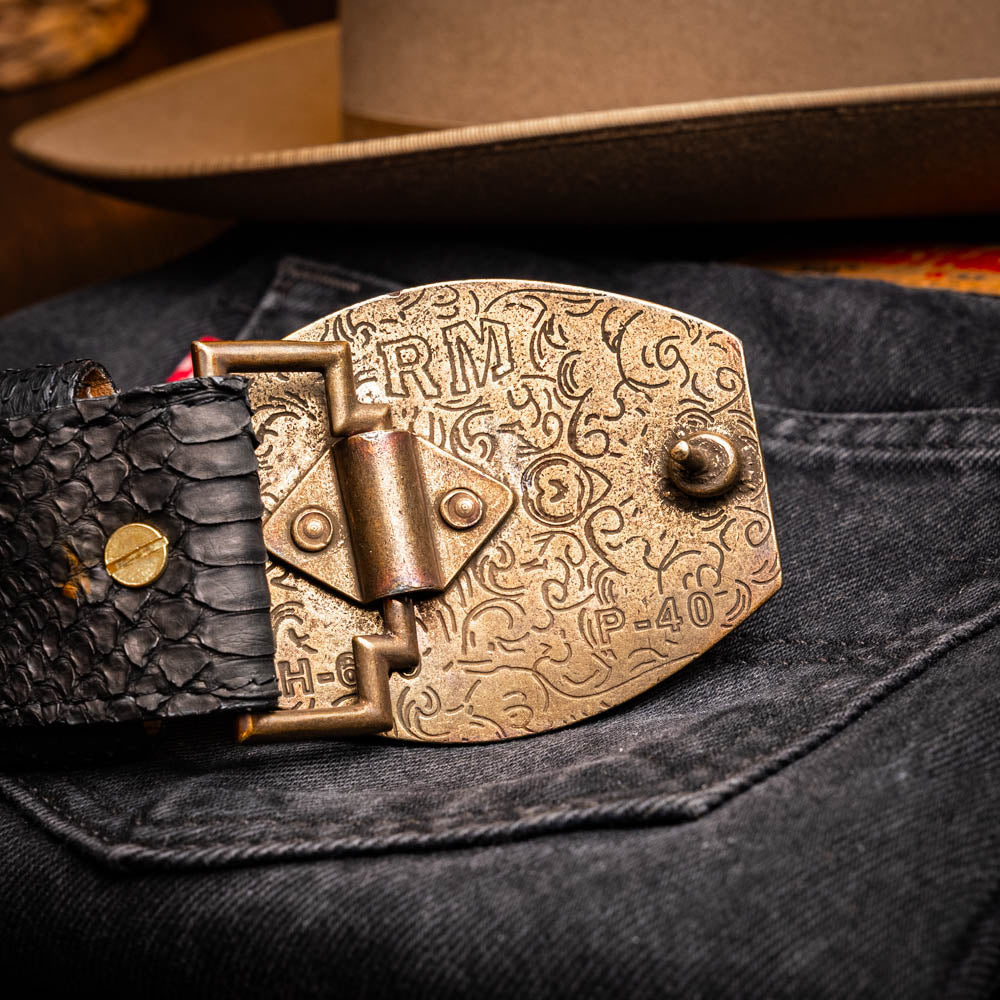 Marco Di Milano Arkansas Men's Exotic Western Belt – Genuine Python Skin | Black