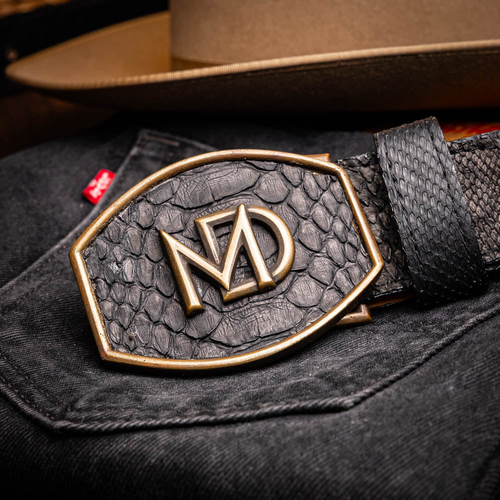 Marco Di Milano Arkansas Men's Exotic Western Belt – Genuine Python Skin | Black