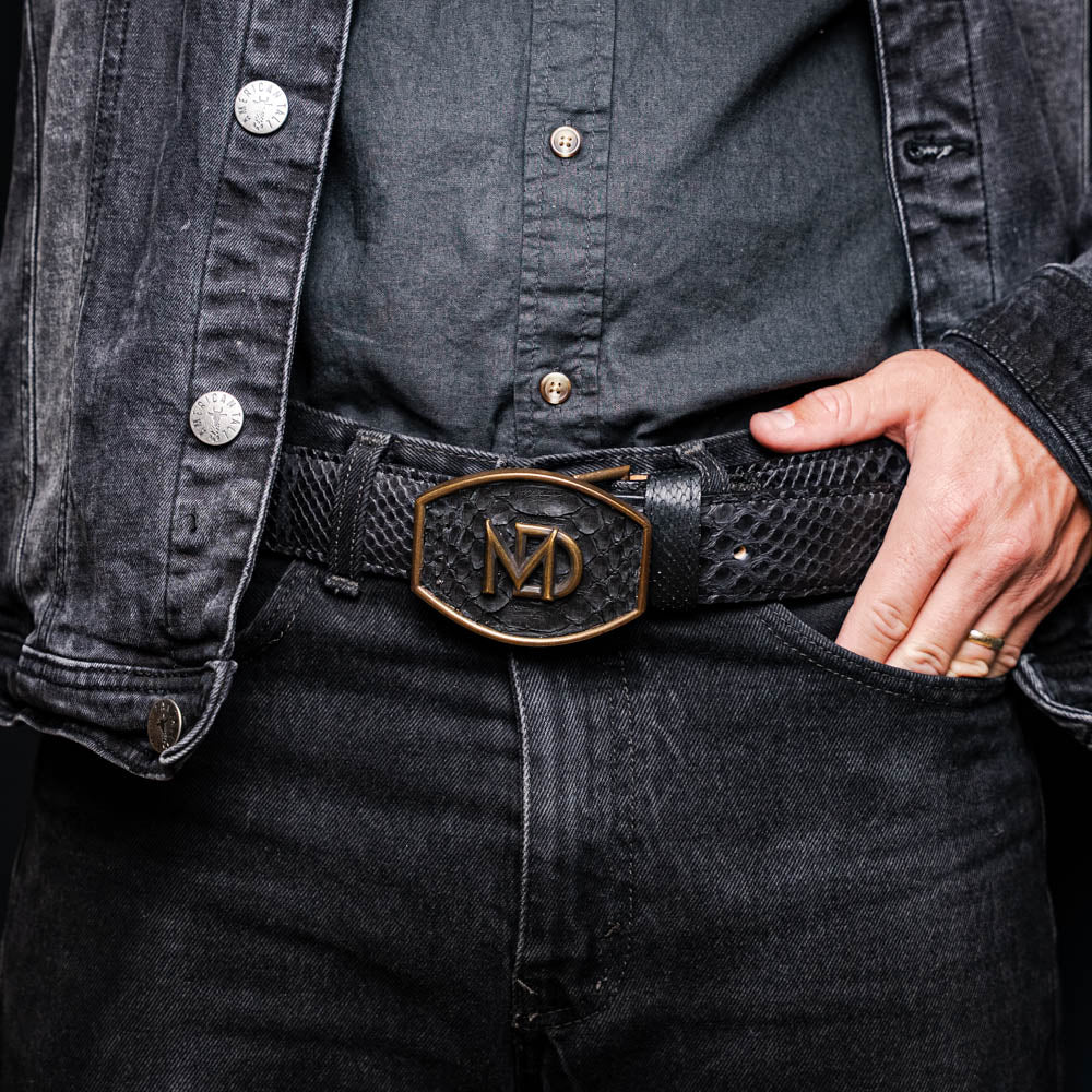 Marco Di Milano Arkansas Men's Exotic Western Belt – Genuine Python Skin | Black