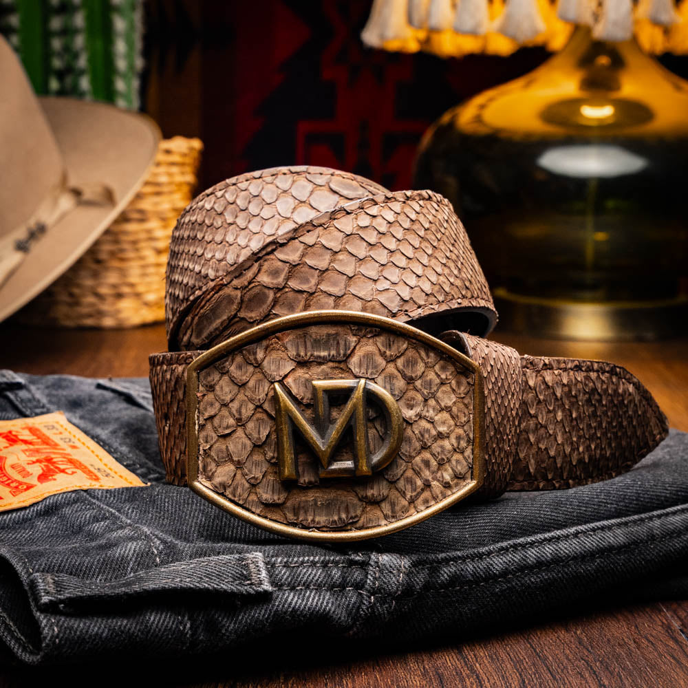 Marco Di Milano Arkansas Men's Exotic Western Belt – Genuine Python Skin | Brown
