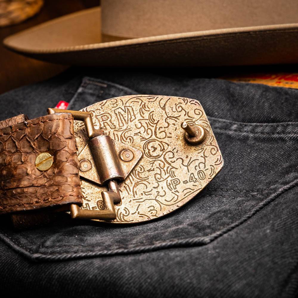 Marco Di Milano Arkansas Men's Exotic Western Belt – Genuine Python Skin | Brown
