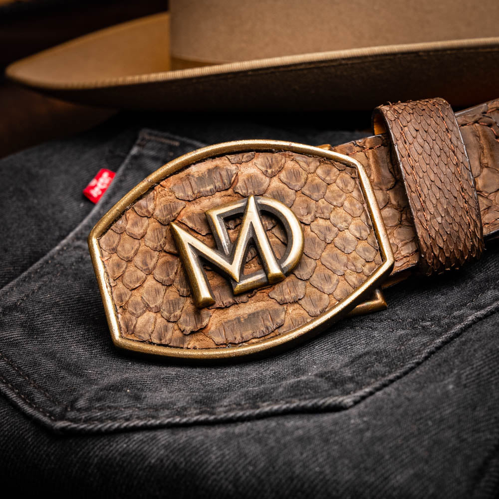 Marco Di Milano Arkansas Men's Exotic Western Belt – Genuine Python Skin | Brown