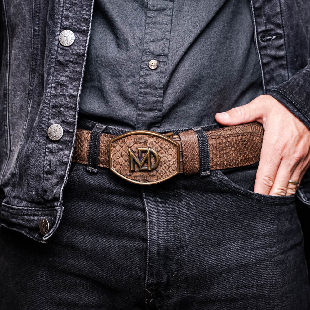 Marco Di Milano Arkansas Men's Exotic Western Belt – Genuine Python Skin | Brown