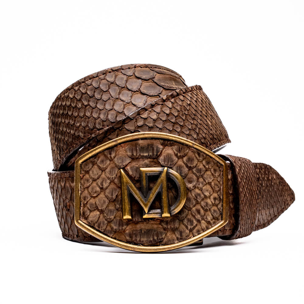 Marco Di Milano Arkansas Men's Exotic Western Belt – Genuine Python Skin | Brown