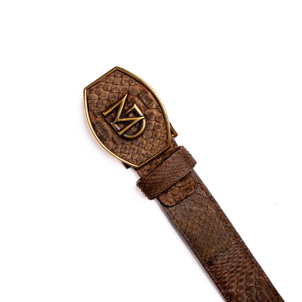 Marco Di Milano Arkansas Men's Exotic Western Belt – Genuine Python Skin | Brown