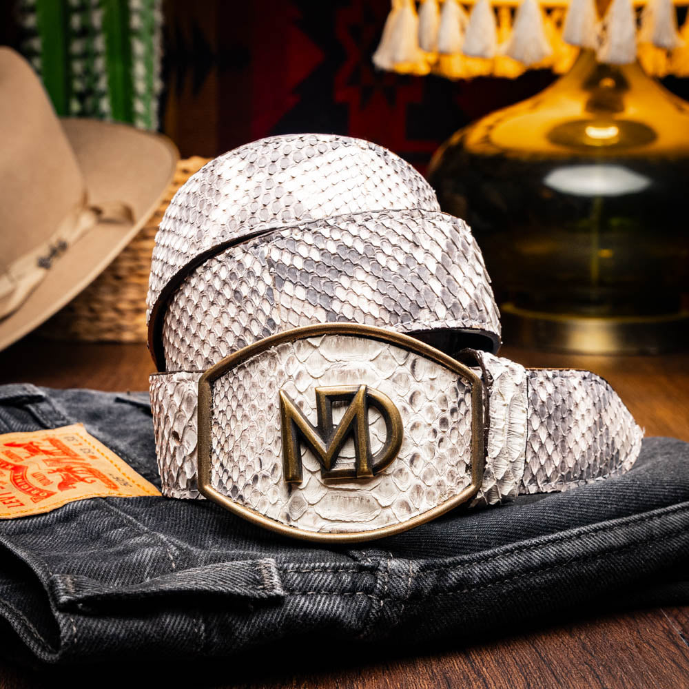 Marco Di Milano Arkansas Men's Exotic Western Belt – Genuine Python Skin | Natural