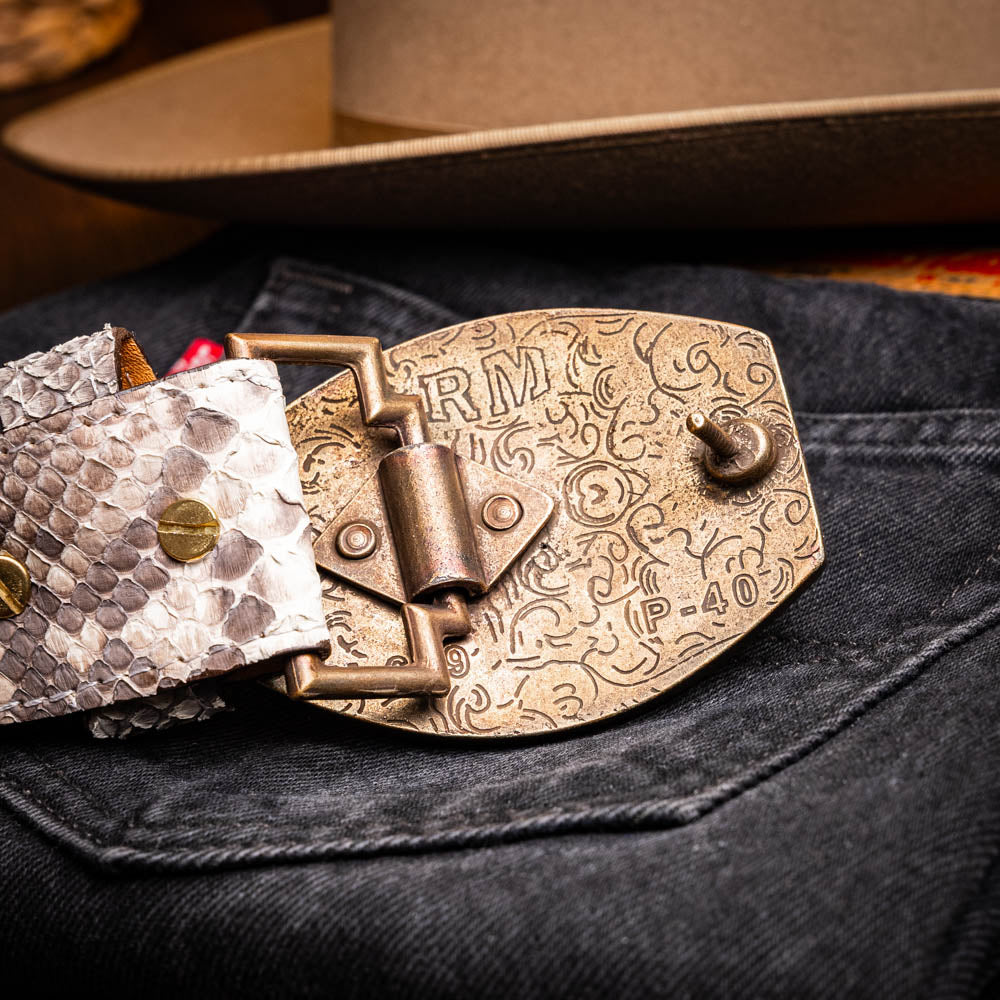 Marco Di Milano Arkansas Men's Exotic Western Belt – Genuine Python Skin | Natural