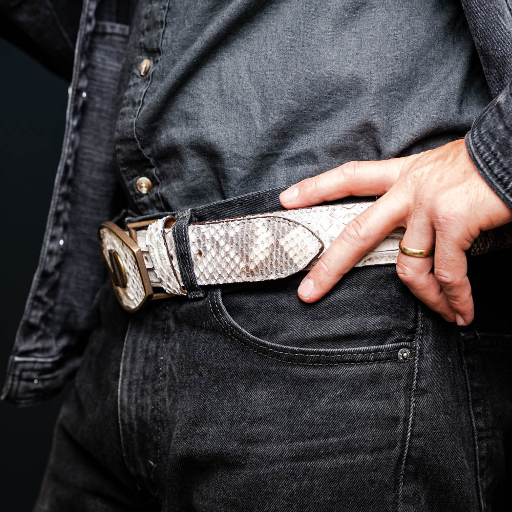 Marco Di Milano Arkansas Men's Exotic Western Belt – Genuine Python Skin | Natural