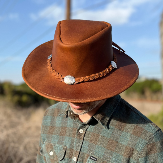 Canyons Brown Leather Rancher Hat | Baja Leather Western Hat