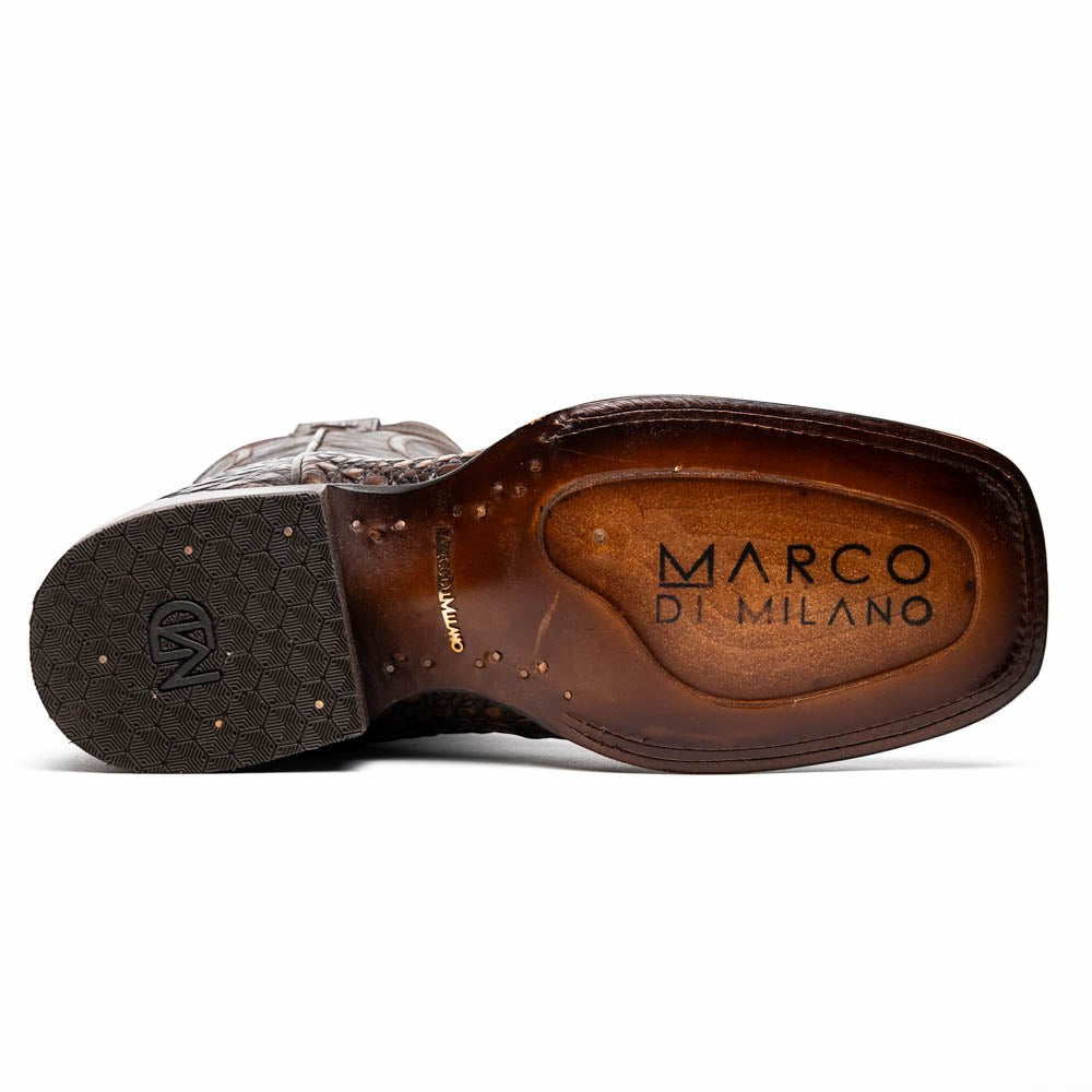 Copper Spur Western Boots & Hats: Marco Di Milano Tucson men's aged brown caiman belly cowboy boots with square toe and leather sole.